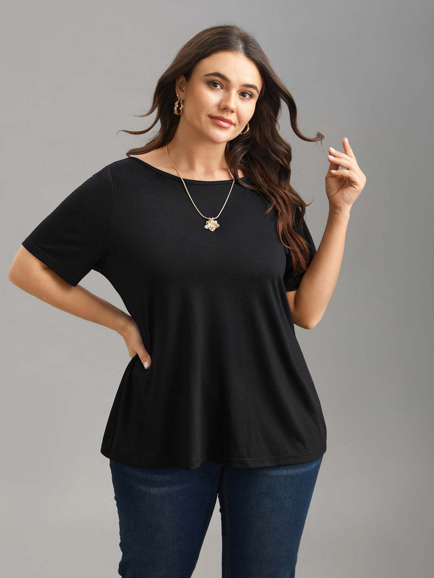 Butterfly Back Stretchy Round Neck T-Shirt