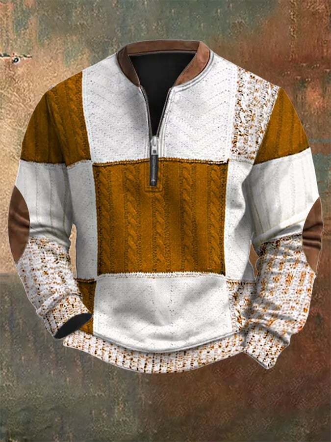 Men's Retro Christmas Print Zip Collar Sweatshirt