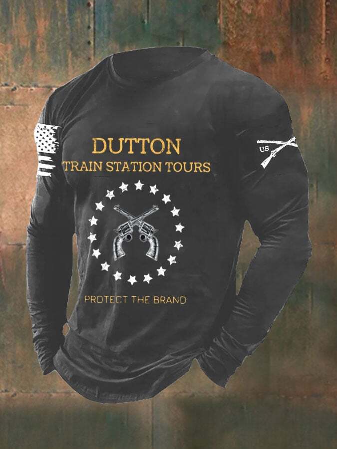 Men's Train Station Tour Protect the Brand Print Casual Long Sleeve T-Shirt
