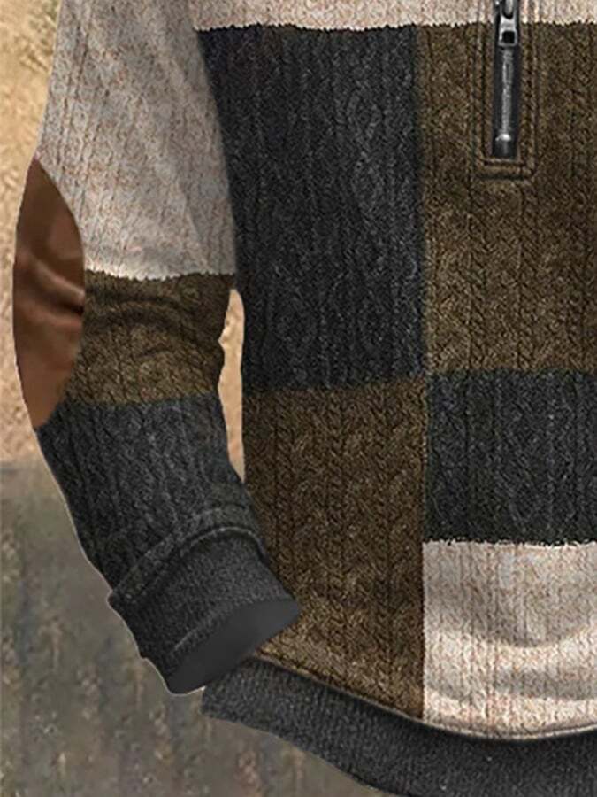 Men's Retro Christmas Print Zip Collar Sweatshirt