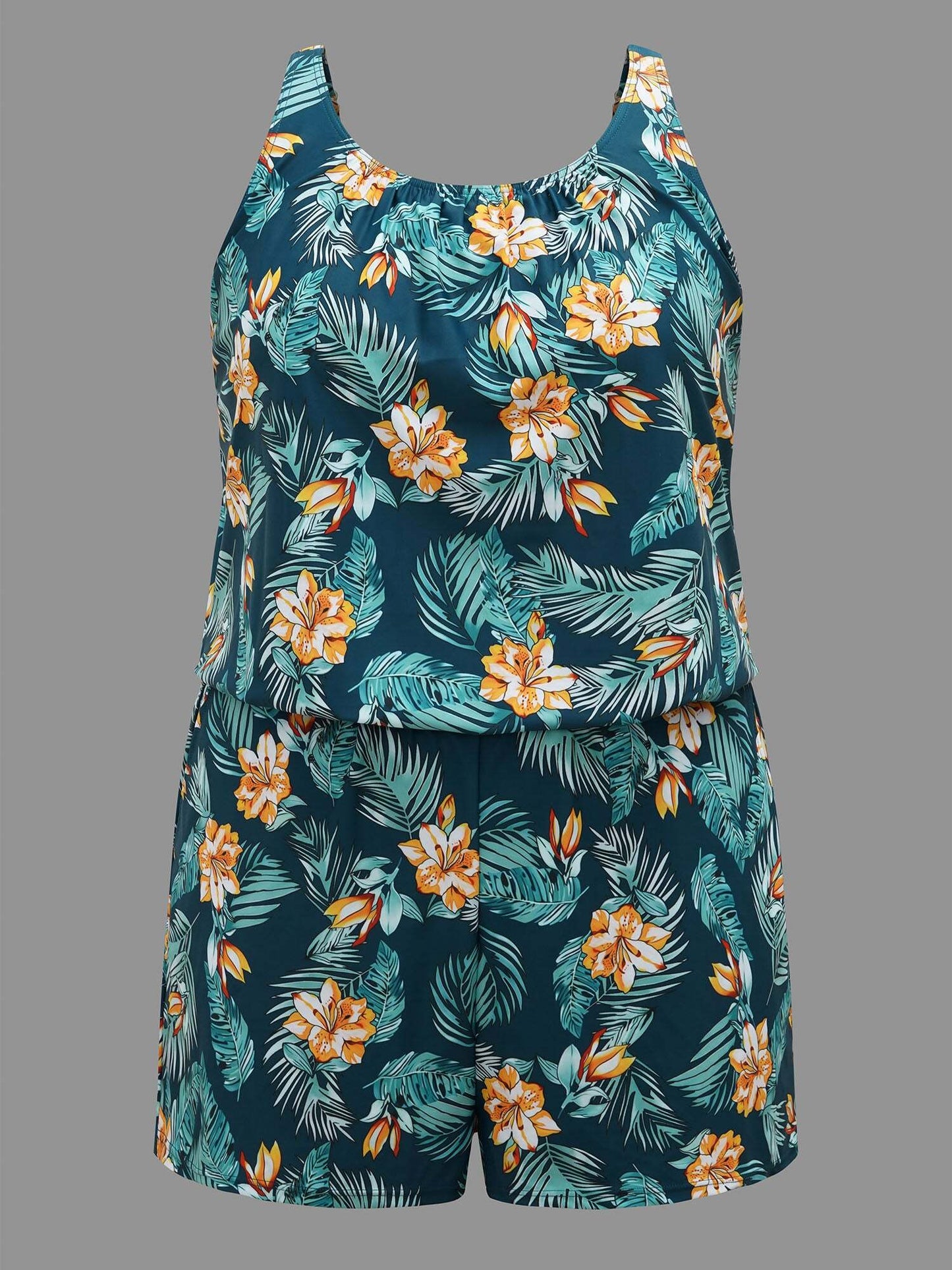 Tropical Flower Print Pockets One-Piece Swimsuit