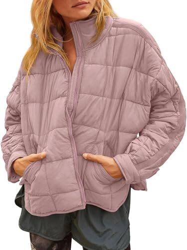 Women's Oversized Lightweight Down Coat Long Sleeve Zip Packable Short Puffer Jackets
