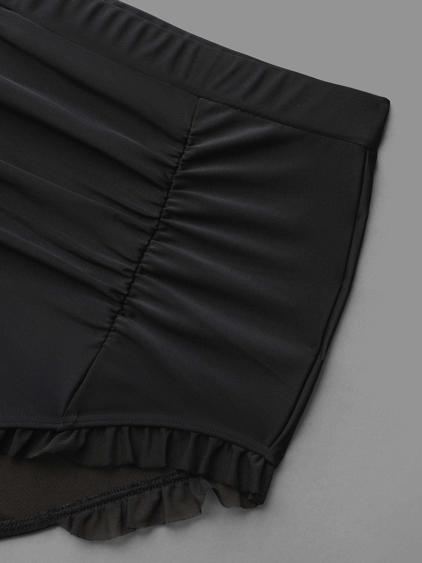 Ruched Mesh Seamed Ruffle Trim Swim Bottoms