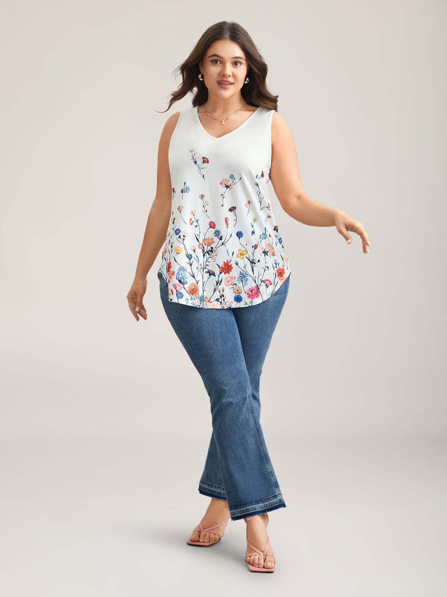 Blooming Flowers Print Stretchy Vest