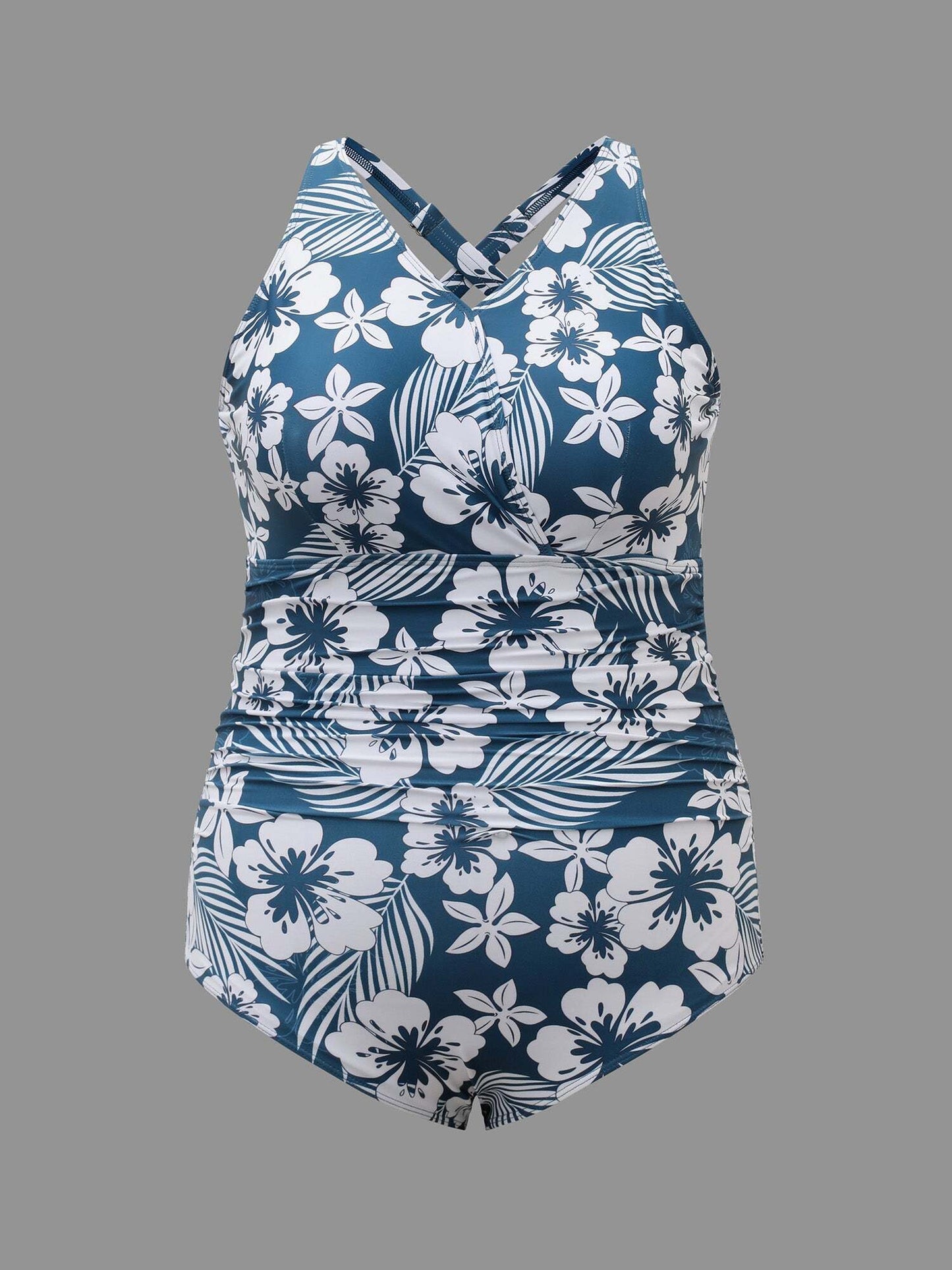Tropical Flower Print Gathered One-Piece Swimsuit