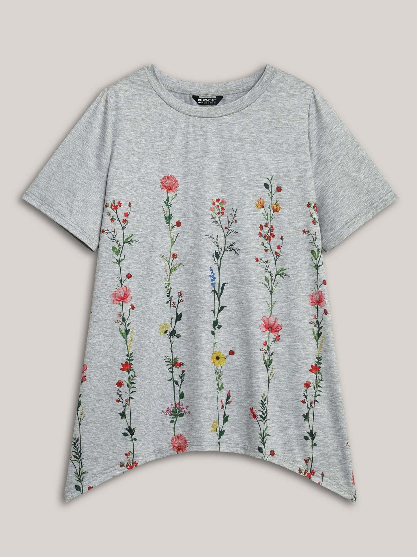 Stretchy Hi-Low Hem Floral T-Shirt