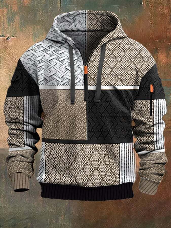 Men's Retro Western Colorblock Textured Print Multi-Pocket Jacket