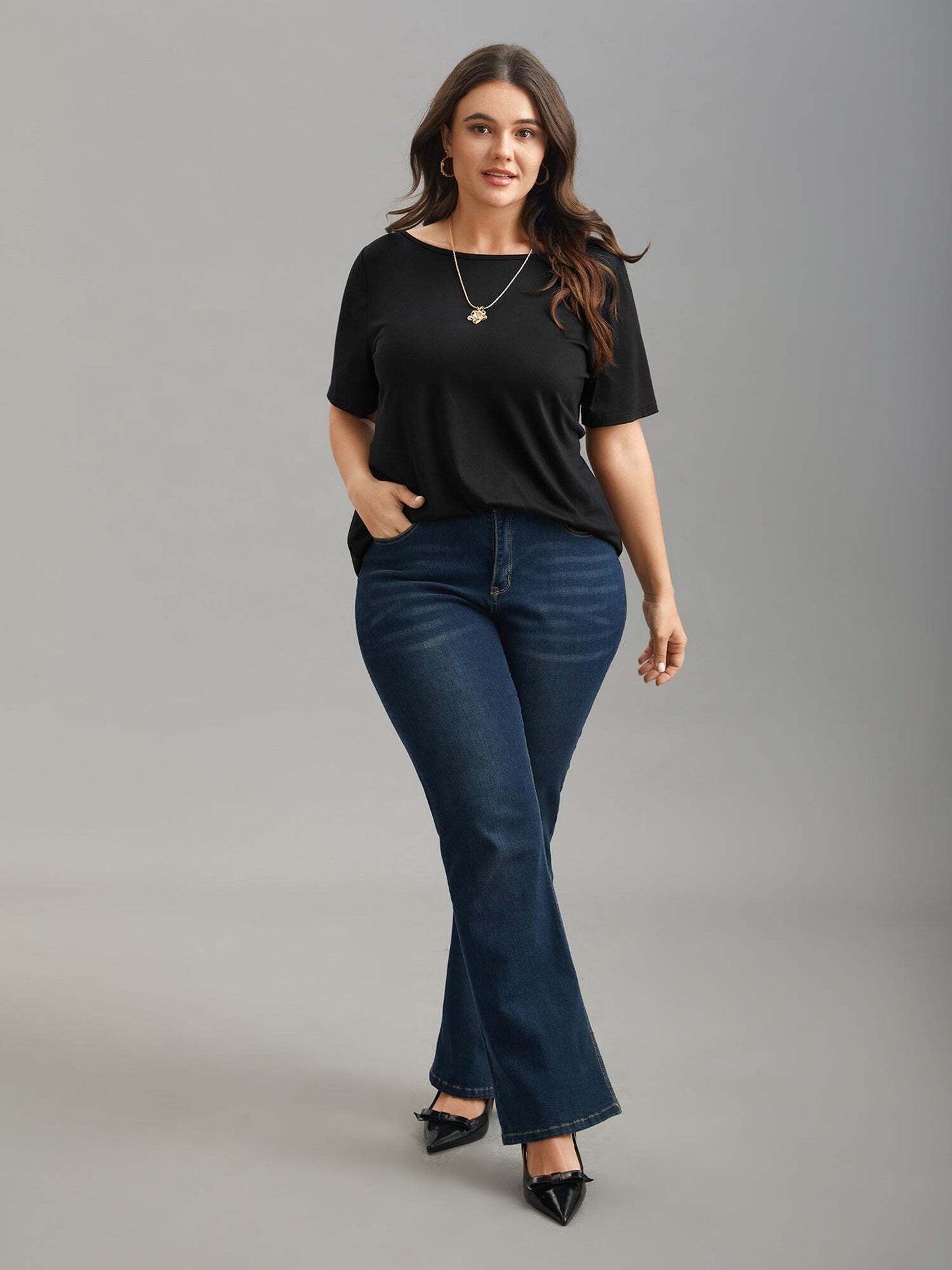 Butterfly Back Stretchy Round Neck T-Shirt
