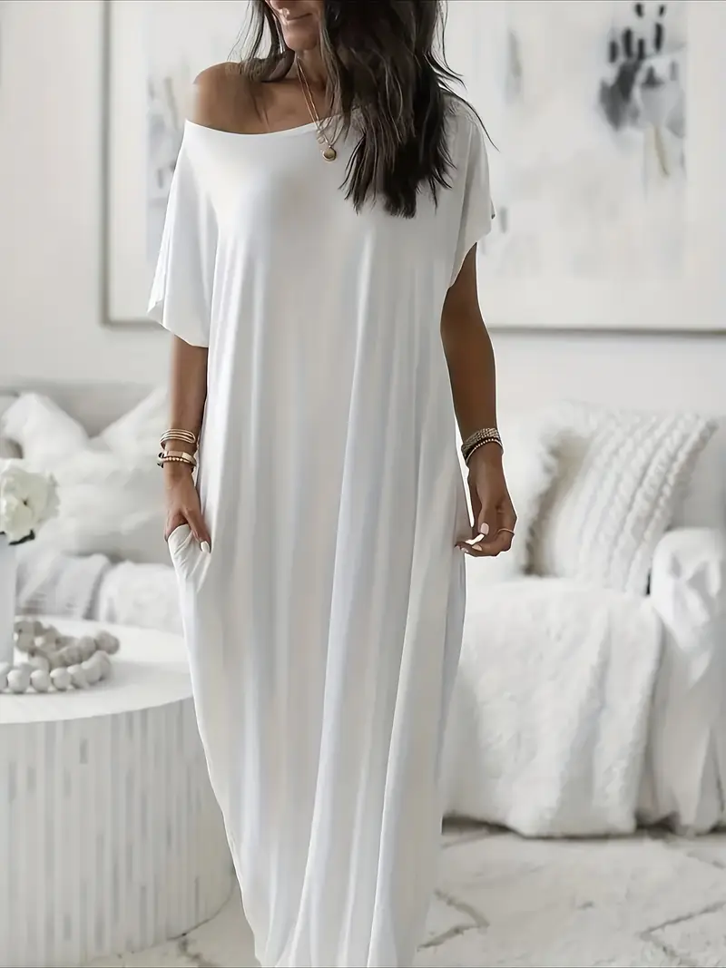 🔥🔥PROMOTION-Women's Solid Color Batwing Sleeve Lounge Dress
