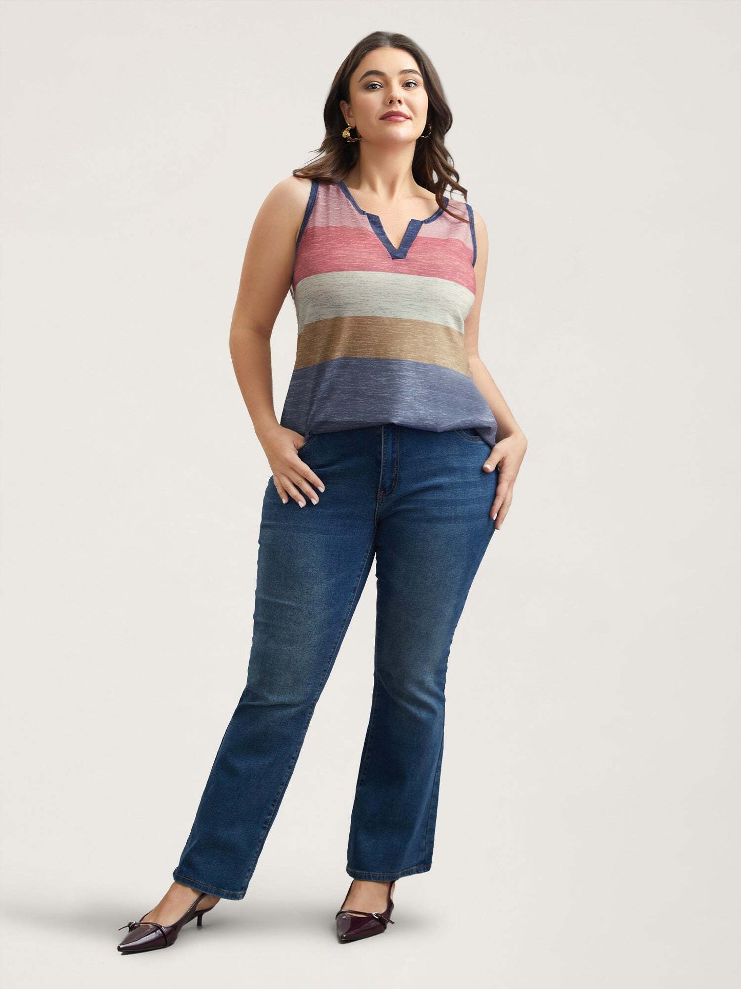 Multi-Color Stripes Off-Sleeves Vest