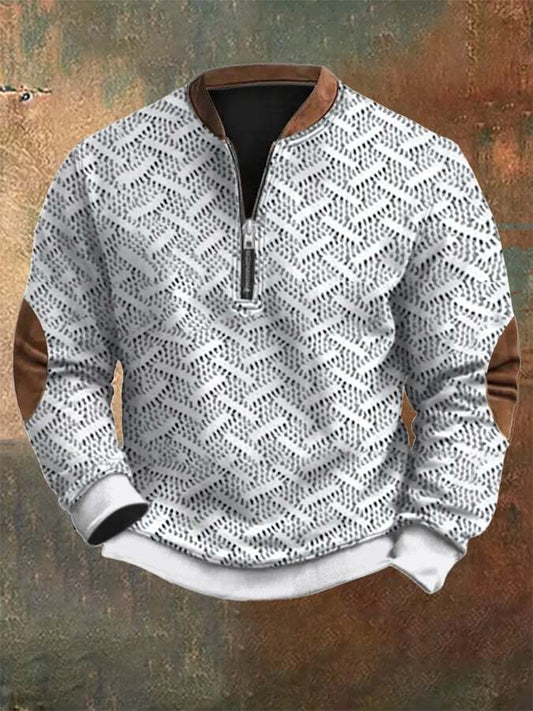 Men's Retro Christmas Print Zip Collar Sweatshirt