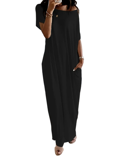 🔥🔥PROMOTION-Women's Solid Color Batwing Sleeve Lounge Dress