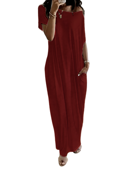 🔥🔥PROMOTION-Women's Solid Color Batwing Sleeve Lounge Dress