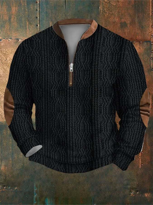 Men'S Retro Print Casual Zip Sweater