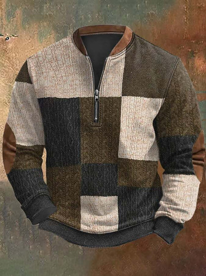 Men's Retro Christmas Print Zip Collar Sweatshirt
