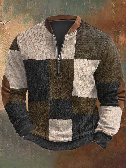 Men's Retro Christmas Print Zip Collar Sweatshirt