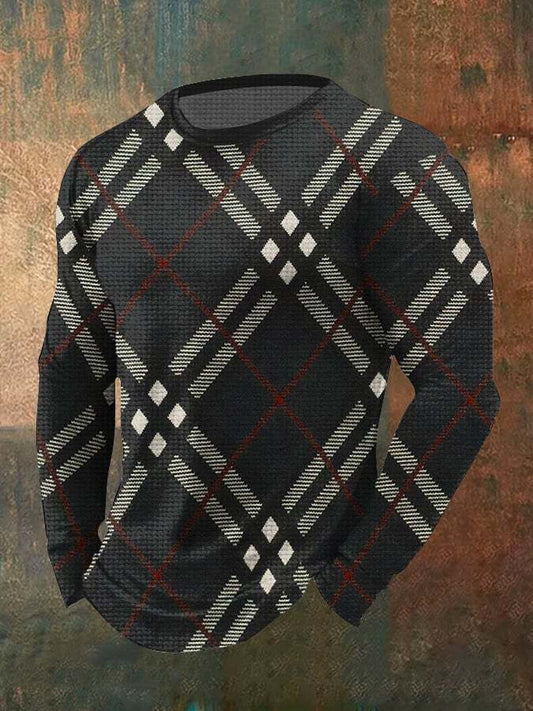 Men's Vintage Textured Waffle Long Sleeve T-Shirt