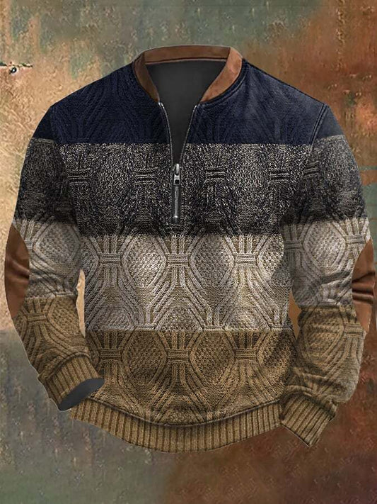 Men's Retro Christmas Print Zip Collar Sweatshirt
