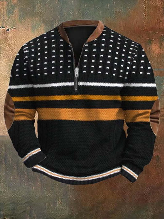 Men's Retro Christmas Print Zip Collar Sweatshirt