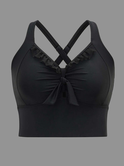Bust Knot-Tie Ruffle Trim Supportive Swim Top