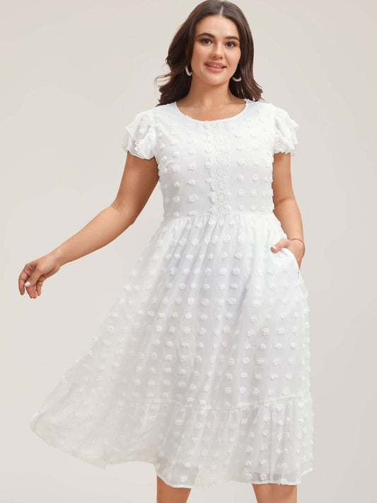 Textured Plain Tiered Ruffles Sleeve Dress