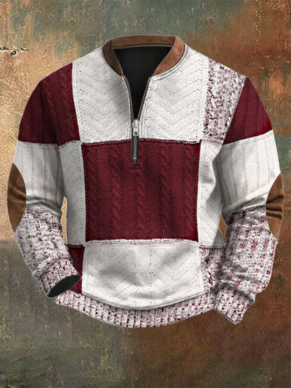 Men's Retro Christmas Print Zip Collar Sweatshirt