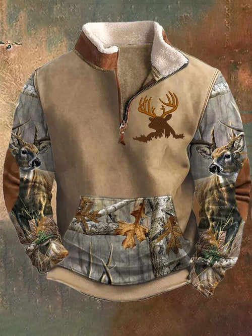 Men's Casual Vintage Elk Zip-Up Sweatshirt