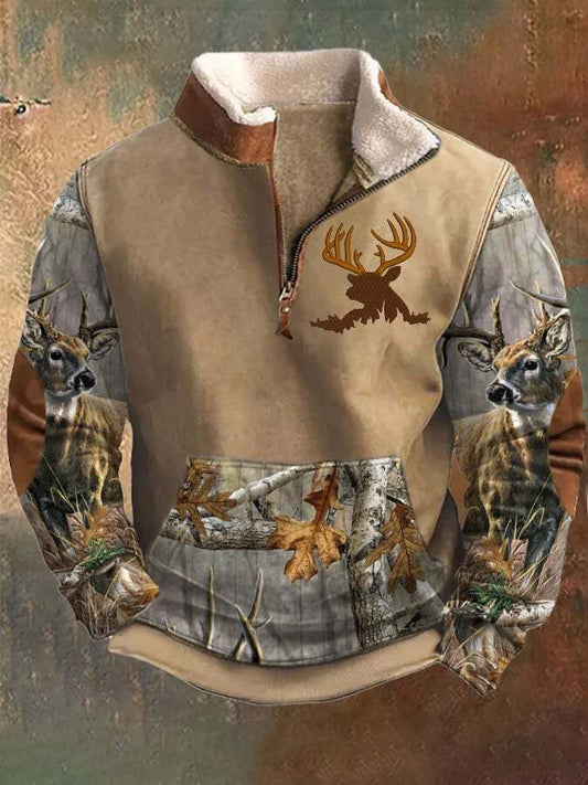 Men's Casual Vintage Elk Zip-Up Sweatshirt
