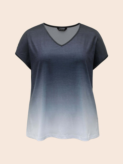 Gradient Tie-Dye Stretchy V-Neck T-Shirt