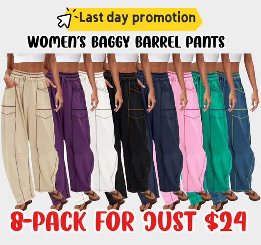Women's Baggy Barrel Pants Wide Leg Lounge Drawstring Sweatpants with Pockets