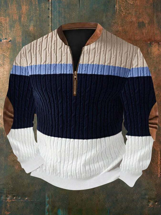 Men's Colorblock Cable Pattern Print Casual Pullover