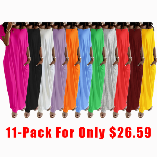 🔥🔥PROMOTION-Women's Solid Color Batwing Sleeve Lounge Dress