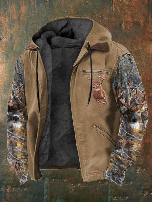 Men's Western Style Vintage Elk Plush Multi-Pocket Jacket