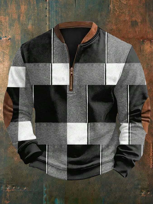 Men's Retro Colorblock Plaid Pattern Print Casual Pullover