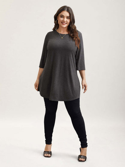 Solid Slit Round Neck Tunic T-Shirt