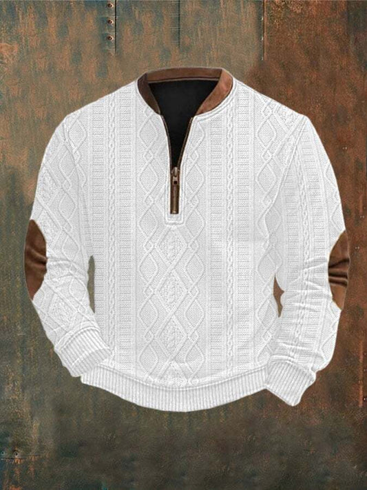 Men's Retro Cable Pattern Print Casual Pullover
