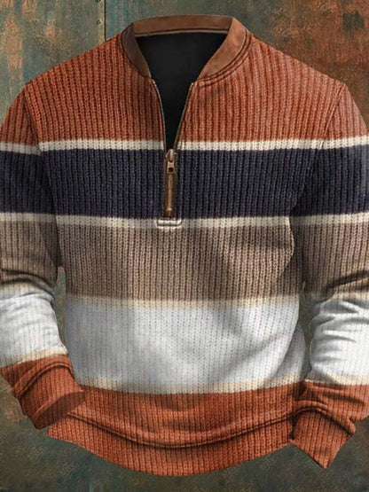 Men's Retro Colorblock Cable Pattern Print Casual Pullover