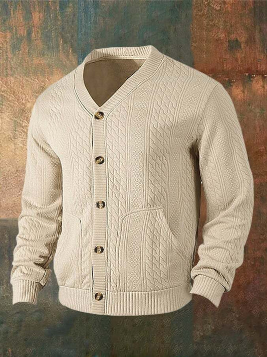 Men's Vintage Jacquard Button V-Neck Cardigan