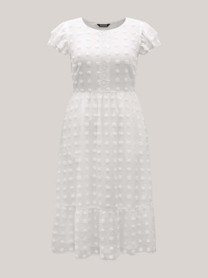 Textured Plain Tiered Ruffles Sleeve Dress
