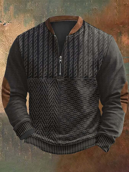 Men's Retro Christmas Print Zip Collar Sweatshirt