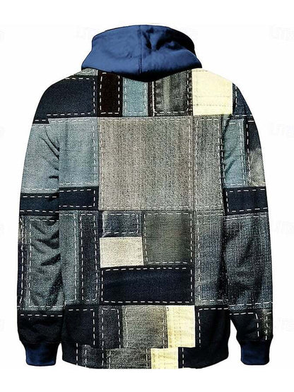 Men's Vintage Distressed Stitching Printed Hooded Sweatshirt