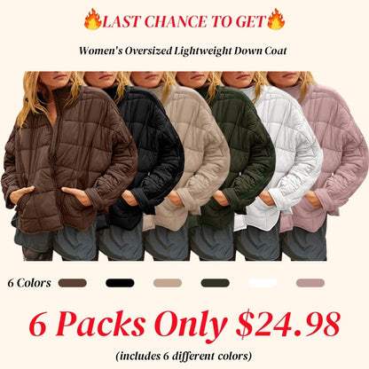 Women's Oversized Lightweight Down Coat Long Sleeve Zip Packable Short Puffer Jackets