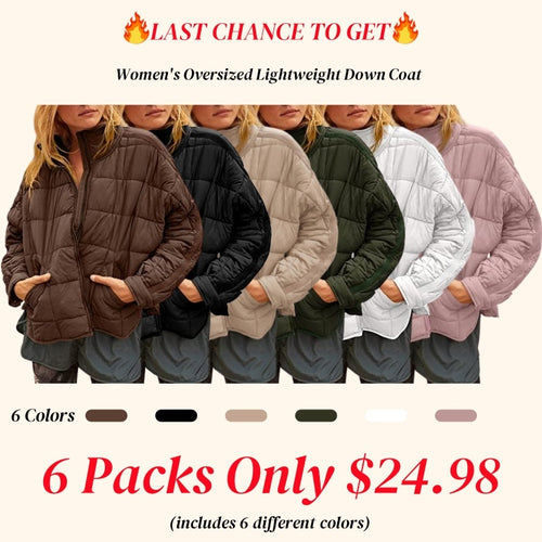 Women's Oversized Lightweight Down Coat Long Sleeve Zip Packable Short Puffer Jackets