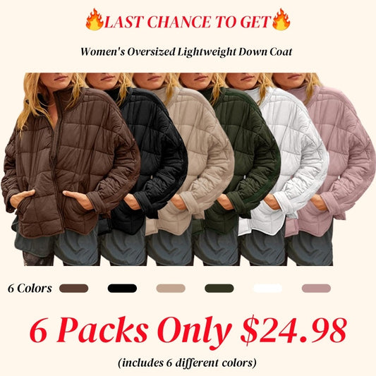 Women's Oversized Lightweight Down Coat Long Sleeve Zip Packable Short Puffer Jackets