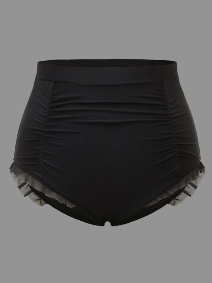 Ruched Mesh Seamed Ruffle Trim Swim Bottoms