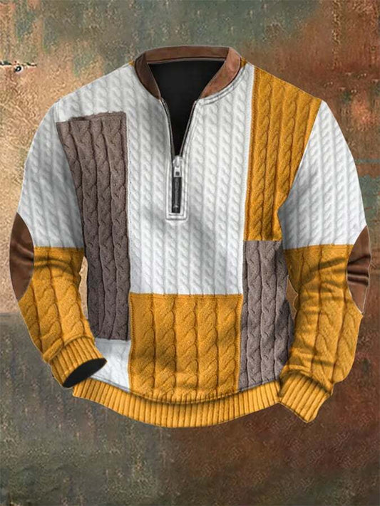 Men's Retro Christmas Print Zip Collar Sweatshirt