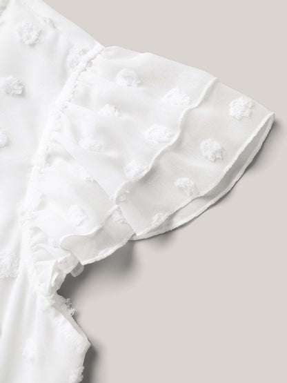 Textured Plain Tiered Ruffles Sleeve Dress