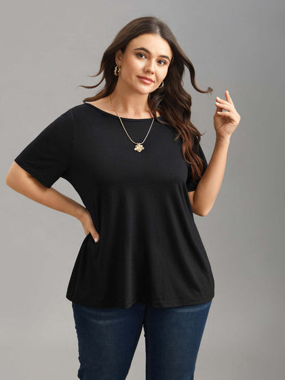 Butterfly Back Stretchy Round Neck T-Shirt