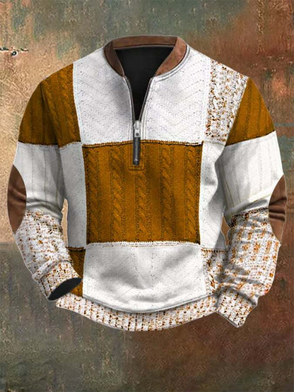 Men's Retro Christmas Print Zip Collar Sweatshirt