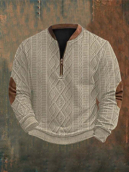 Men's Retro Cable Pattern Print Casual Pullover